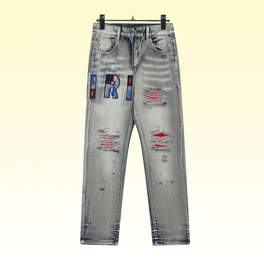 Amiri Embroidered Ripped Slim Jeans